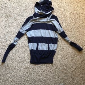 Navy and Gray striped Hooded Sweater